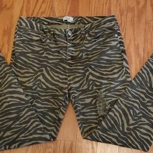 Easel Zebra Print Distressed Pants - Black and Gray
